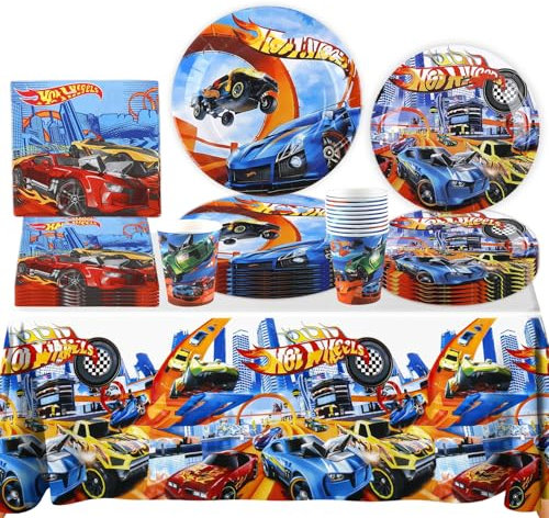 Party Decor Tableware Set- Wheels Car Birthday Party Decoration Kids's Tableware Racing Car Themed Party Supplies Plates Cups Napkins Tablecloth for Children Baby Showers Boys