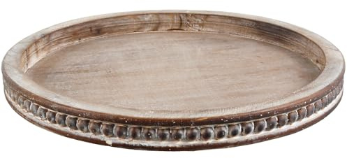 Foppla Bandeja redonda de madera rústica con cuentas de madera elegante, bandeja decorativa para servir mesa de café, decoración del hogar para casa de campo, cocina, comedor, sala de estar, mesa de