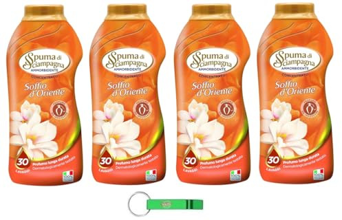 4x Spuma di Sciampagna Ammorbidente Concentrato Soffio d'Oriente - Konzentrierter Weichspüler 30 Wäschen 600ml + Beni Culinari Kostenloser Schlüsselanhänger