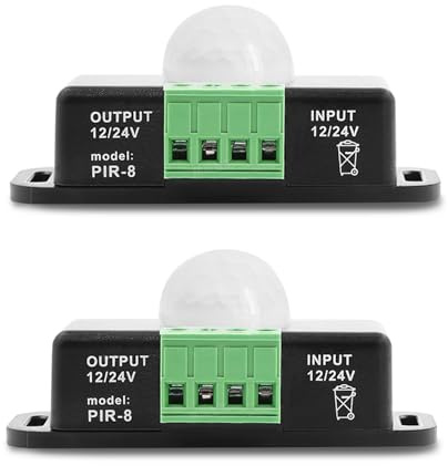 SIGANDG Body Infrared Light Switch,12V-24V PIR Sensor LED Motion Sensor Switch Motion Timer Function Sign Control PIR Controller,ForLED Strips Lighting (2 Pcs-Black)