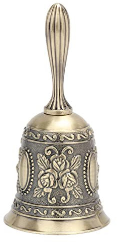 Clochette à Main en Alliage de Zinc, Cloche de Sonnerie de Noël, Polyvalente pour Dîner, Hôtel, Appel, Rétro, Motif Rose, Artisanat en Métal