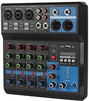YQVEOT Audio Mixer, DJ Controller Sound Mixer, 5 - Way Computer Recording Free Drive Sound Card Mixing Console Mixer Professional Pro Equipment Interface Processor, Ideal for Home Party and Karaoke