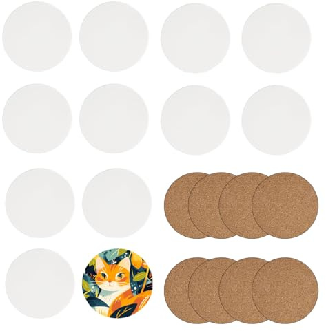 12 Pack White Ceramic Coasters, 10 cm Ceramic Tile for Crafts Coasters | Unglazed Blank Tiles, with 12 Pcs Cork Backing Pads, for Painting Projects Acrylic Pouring DIY Coasters Mosaics