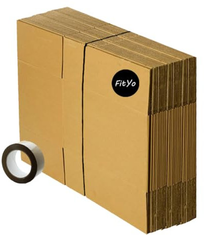FitYo - Lot de 25 Cartons de Déménagement Renforcés - Spécial Livres ou Objets Lourds - Dimensions 50 x 30 x 25 cm + 1 rouleau adhésif offert - Parfait pour un Déménagement ou une Expédition (25)