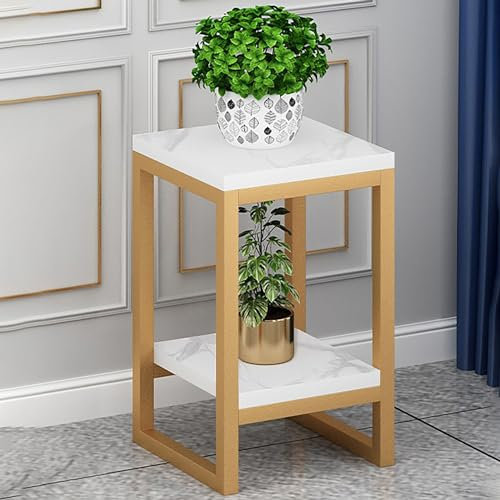 Metall-Pflanzenständer mit Blumentopfhalter für Schlafzimmer, Wohnzimmer, Innenbereich, Außenbereich, Garten, Balkon, Eckregal, für drinnen und draußen, Metall-Topf-Trennwand in Gold-Weiß, 50 x 30 cm