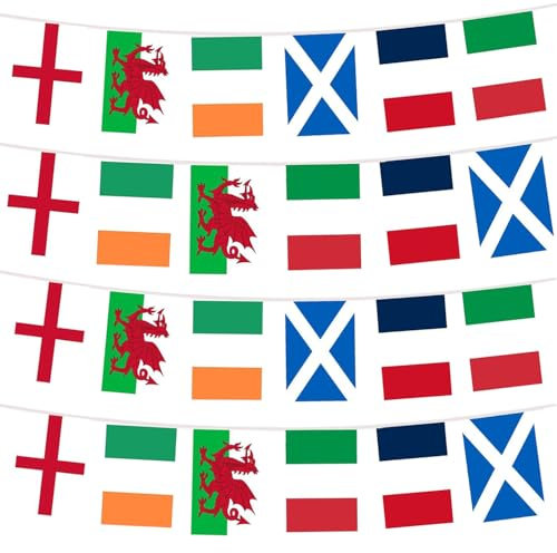 24 Flags Six Nations Countries Bunting, Women's European Football Bunting, Women's Euro 2025 Football Party Decorations, 8 metre/26 ft Long Six Countries Nations Flags Bunting for Party Decoration