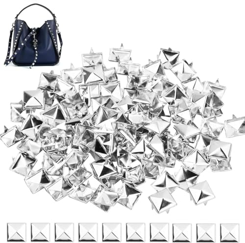 MZOYOURO Quadratische Metallnieten 100 Stück 8mm Nieten für Leder, Pyramiden-Spike-Nieten, DIY Punk-Nieten, für Taschen, Lederband, Mäntel, Handschuhe (Silber)