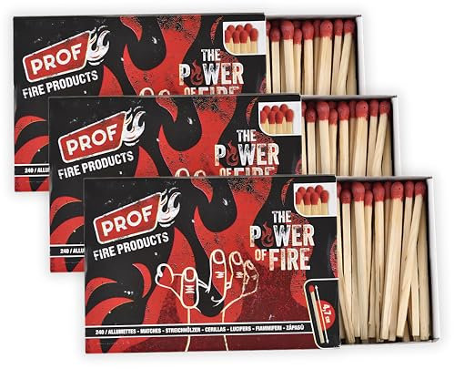 PROF Lot de 3 Boîtes de 240 Allumettes, Longueur 4,7 cm, 720 Cooking Matches, Allume-feu, Compactes et Pratiques pour Cuisine, Bougies, Anniversaire, Camping, Barbecue, Extérieur, Survie, 41806003