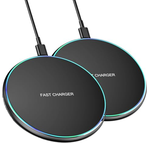Wireless Charger,Schnelles kabelloses Ladegerät, kabelloses Ladepad kompatibel mit iPhone 16/15/14/13Pro Max/SE/XR AirPods;15W Schnellladung für Galaxy S24/S23/S22/S21/Note/Pixel, LG (2 Pack)