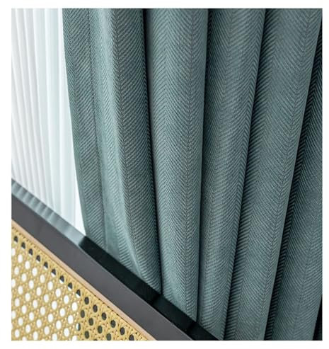 Musihy Verdunkelungsvorhang Isoliert, 132x115cm Fischgrätmuster Wärmeisolierte energiesparende Stange Tasche Fensterbehandlung Vorhänge Verdunkelungsvorhänge aus Chenille, Blau, Haken