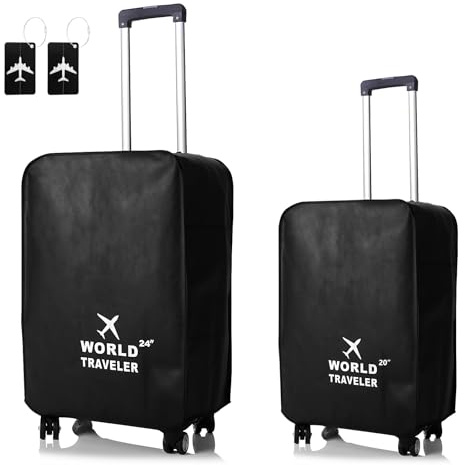 xyuayamz Copri Valigia, 2 Pezzi Coprivaligia Impermeabile, Custodie Protettive per Valigie, Copertura Bagagli con Tasca, Protezione Luggage Cover, Lavabile, Riutilizzabile, Nero (20inch+24inch)