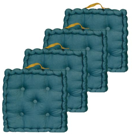 Atout Ciel Set di 4 cuscini da pavimento, 40 x 40 cm, con manico a contrasto, colore: Blu anatra