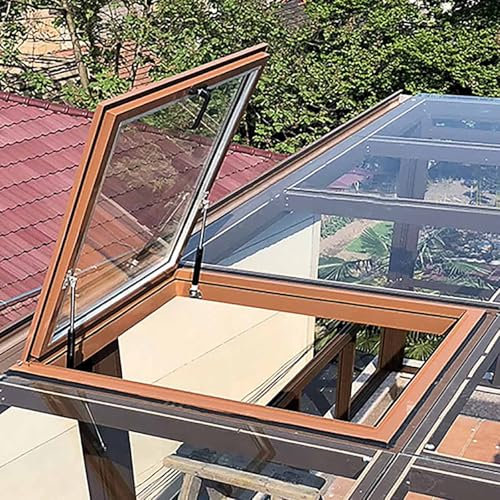 Fenêtres De Toit Pour Maison, Couverture De Lucarnes Pour Véranda, Fenêtre De Puits De Lumière Pour Toit Incliné Et Plat, Lucarnier En Aluminium, Porte De Puits De Lumière Pour Sous-Sol(Brown,LxW:65x6