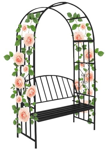 Garden Arch With Bench For Climbing Vines And Plants, 45 X 20.5 X 82.7in Outdoor Rose Arbor Trellis With Seat, Patio Pergola Party Decoration Arch Yard Trellis