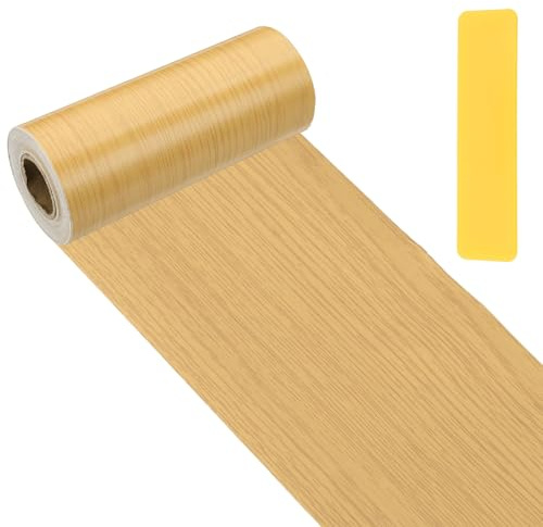PATIKIL Nastro Riparazione Effetto Legno 12cm x 10m, Autoadesivo Patch Riparazione Testurizzato Realistico Striscia Legno Con Spatola Per Pavimento Porta Finestra American Oak