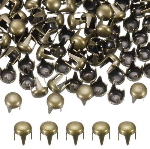 PATIKIL 3,5 mm rund kupolnit, 90 st metall 4 klor spikpunkt stud punk rock nit spikhuvud för gör-det-själv läderhantverk för dekor reparation kläder bälten väskor skor, brons