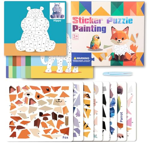 QYDKWK Stickerbuch, Montessori Sticker Puzzle Kinder ab 3 Jahren (Tier) | Montessori Spielzeug für Jungen und Mädchen ab 3 4 5 6 Jahren Weihnachten Kindertag Geschenke Umweltfreundliches Papier