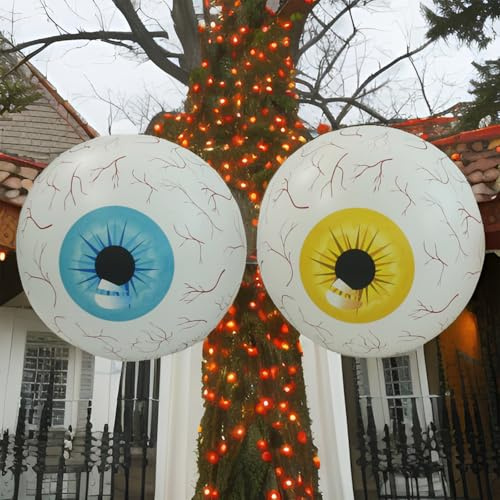 2 Pack Light Up Giant Inflatable Eye Balls, Halloween Decorations Outdoor 23.6 Inch LED Light Up Eyeballs Indoor Outdoor Decor for Scary Tree Ornaments Halloween Party Yard Garden Beach Pool Decor