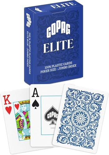 Copag Pokerkarten Plastik - Elite Blau - Einzel-Kartendeck, 2 große Eckzeichen (Jumbo Face, 2 Index), hochwertig & wasserfest, 100% Kunststoff