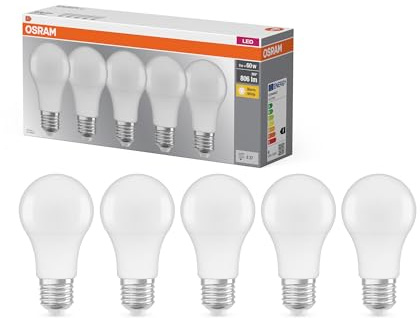 Osram Lampe LED Base Classic A60 forme d'ampoule 8W 827, 2700K blanc | LED Base Classic A 60, LED Lamps, Blanc, 60 mm dia, 15000 h, pack de 5