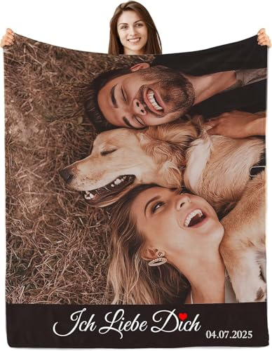PLYIHE Kuscheldecke Personalisiert,Fotodecke mit eigenem Fotos, Decke Selber Gestalten mit Foto,Geschenk für Frauen,Männer, Freundin, Mutter, Kinder, Haustiere für Weihnachten Halloween Geburtstags
