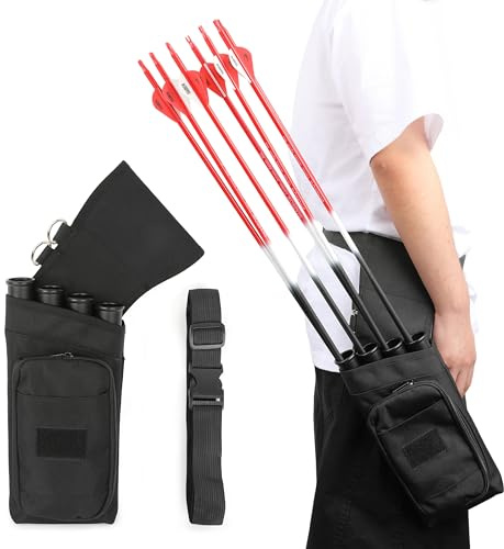 SHARROW Bogenschießen Traditioneller Pfeile Köcher Taille Gehängt Pfeilköcher Einstellbar LH/RH Pfeilhalter Seitenköcher für Recurvebogen Langbogen Jagdschießen (Schwarz)