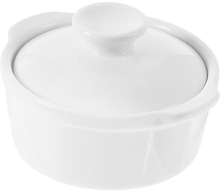 Mipcase Bol en Céramique Blanc avec Couvercle et Double Anse, Bol à Soupe Micro-ondes, Résistant Lave-vaisselle, pour Soupe et Dessert