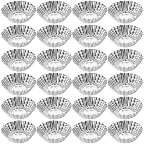 Cabilock 25 mini stampi per crostate all'uovo, in lega di alluminio, per budini e muffin, pirottini antiaderenti per crostatine, per la cottura di dessert, design a forma di fiore con rilascio