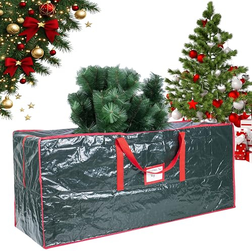 MEHZU Christmas Tree Storage Bag – Fits Up to 7.5ft Tall Artificial Trees – Durable Reinforced Carry Handles, Dual Zippered – Waterproof Large Holiday Xmas Tree Bag – Prevents Moisture & Dust