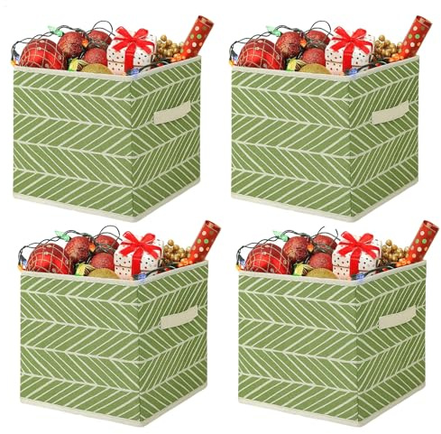ECOVERDIC 2/4 Pack 27x27x28cm Foldable Storage Cube Boxes - Non-Woven Drawer Organizer with Handles, Collapsible Square Bins for Clothes/Toys/Bedding (4, Green)