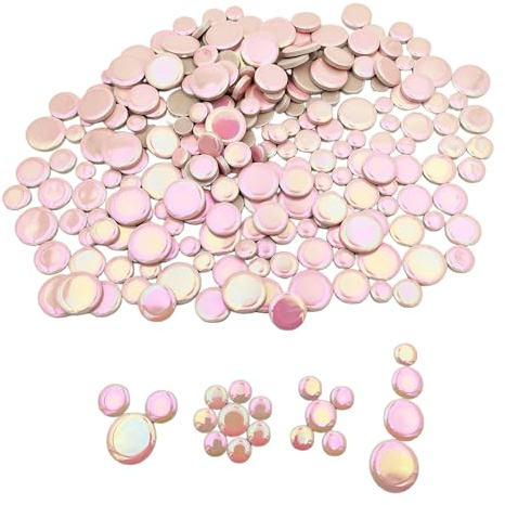 500 g schillernde runde Keramik-Mosaikfliesen, gemischte 4 Größen, Kreis-Mosaikstücke für Blumentöpfe, Vasen, Tassen, Garten und Heimdekoration, Bastelzubehör (Rosa)
