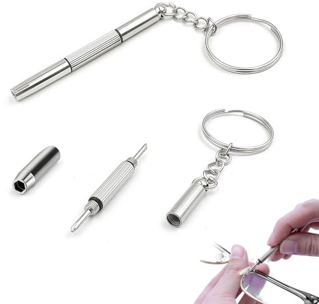 2 stycken bärbara skruvdragare i rostfritt stål, 3 i 1 miniskruvmejselset, mini glasögon skruvdragare, rostfritt stål skruvdriver nyckelring, för solglasögon, klockreparation, smycken