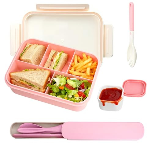 Rieoany Lunch Box con 4 Scomparti Ermetico Porta Pranzo 1000ml Schiscetta Pranzo, Adatta al Microonde e Lavabile in Lavastoviglie, Porta Merenda per Bambino e Adulti Lavoro Scolastico Picnic Ufficio