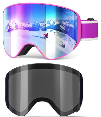 EasYoung Kid Ski Goggles, Snowboard Goggles for Boys Girls Junior, Skiing Goggles with Magnetic Replacement Lens, UV Protection, Anti-fog, Helmet Compatible for Skiing