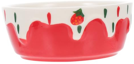 Mobestech Ceramic Hamster Food Dish Thick Heavy Duty Guinea Pig Bowl Strawberry Design Non-tip Animal Feed Bowl for Pets Including Squirrels and Rats