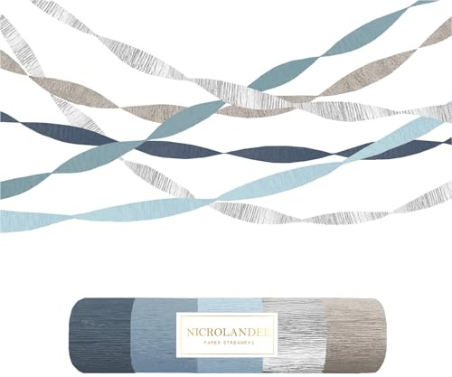 NICROLANDEE 5 rollos de serpentinas de papel crepé azul grisáceo plateado para decoraciones de boda, decoración de guirnalda de papel para algo azul, despedida de soltera, cumpleaños, despedida de