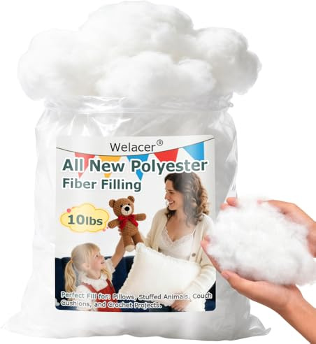 Welacer Pillow Stuffing 10lbs/160oz, Polyfill Stuffing for Stuffed Animals, Crafts, Back Cushions, Cloud Decoration, All-New Material Premium White Polyester Filling for Sewing, Crochet