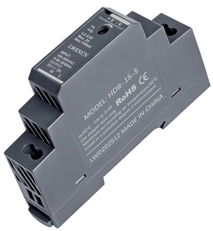 DIN-Schienen-Netzteil, Hutschienen-Netzteil 5V DC 3A 15W | HDR-15-5, Eingang 100-240V AC, Schaltnetzteil für Industrieautomation Gebäudetechnik Heim