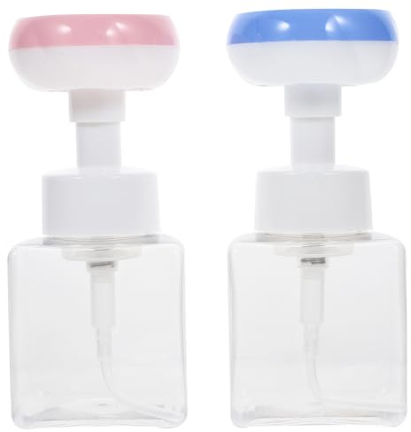 BESTonZON Distributeur de Mousse de 250 ML Lot de 2 Bouteilles à Pompe Transparentes Tête Fleur Rose et Bleue Flacons Pompe à Mousse Portables pour Maison Voyage et Salle de Bain