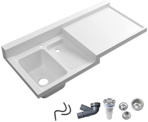 Lavandino Bagno per Lavanderia in Pietra di Quarzo con Asse per Lavare, Lavabo Bagno con Scarico Rapido, Diverse Dimensioni per Lavanderia, Bagno, Balconi e Uso Commerciale(105cm/41in)