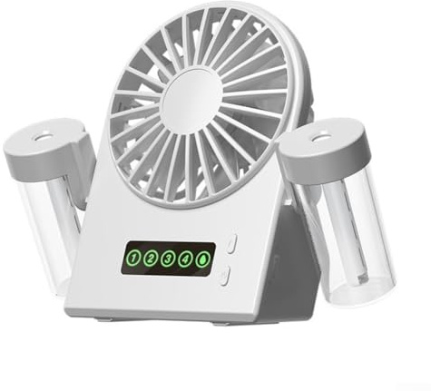 Ventilateur brumisateur portable, double pulvérisation, humidificateur de bureau 2 en 1 USB, affichage numérique, ventilateur de pulvérisation d'eau pour la maison et le bureau (blanc)