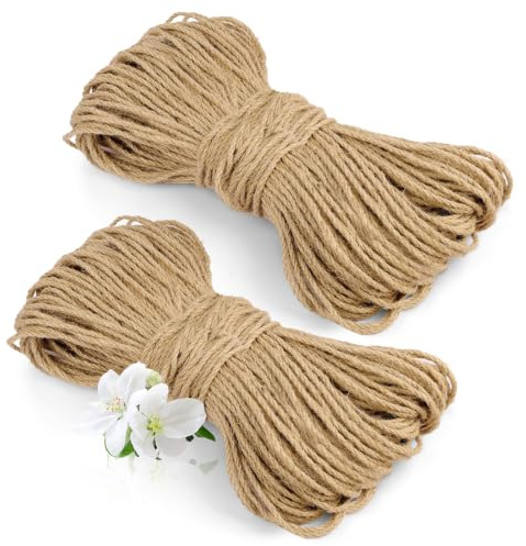 vsshe Cuerda de Yute Natural, 2 Piezas 2mm x 135m Resistente al desgarro, de sisal para Gatos, de cáñamo de Fibra Natural Resistente para rascadores, jardín, Bricolaje, decoración, Atado y Camping