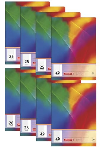 BRUNNEN Schulheft-Set DIN A4 | 8er Pack | 4x Lineatur 25 (liniert) & 4x Lineatur 26 (kariert) | Jeweils 16 Blatt