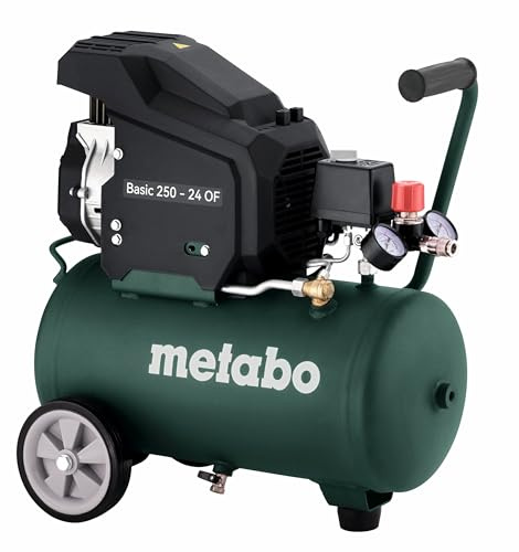 Metabo Basic 250–24 W kompressor (med universell snabbkoppling, överbelastningsskydd, oljesmörjd kolvkompressor, verkstadstillbehör) 601523000