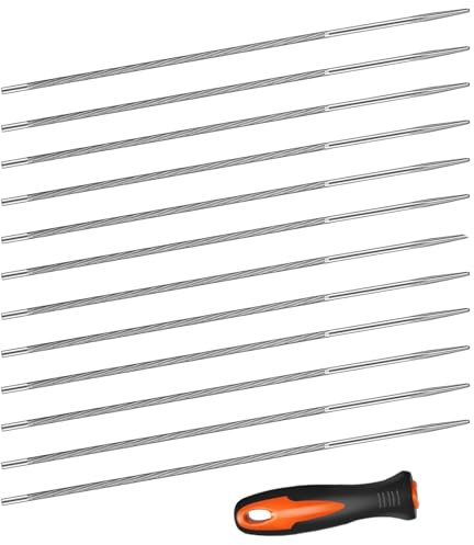 JIAC 13 Pcs Lima para Cadenas de Motosierra Limas de Afilado de Acero 4mm Lima Redonda de Motosierra Profesionales con Mango de Plástic para Metal, Madera con Cortacésped