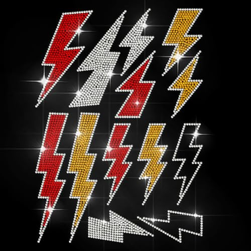 MAYJOYDIY Lightning Rhinestone Iron on Transfer Weather Heat Transfer Sticker Punk Style Rhinestone Hot-fix Decals Bling Clothing Decoration for Shirt Bag Jeans Pants Jacket Pillow DIY Crafts