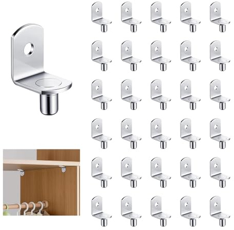 LMSAWK 30 Stück 5mm Vernickelte Regalstifte, L-förmige Regalhalterungen Metall, Wandregal halterung, für Bücherregal, Küchenschrank, Regale, Schrank
