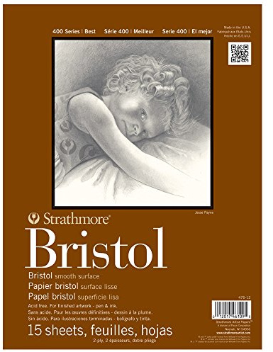 Strathmore 400 Series Bristol - Bloc de papel, liso, encuadernado con cinta, 9 x 12 pulgadas, 15 hojas (2 capas), papel de artista para adultos y estudiantes, marcadores, bolígrafo y tinta
