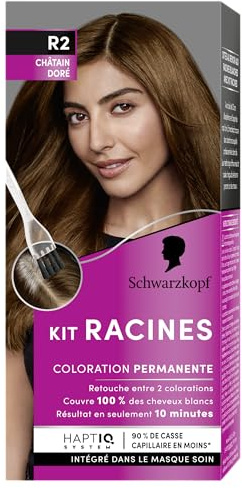 Schwarzkopf - Kit Racines - Coloration Racines Cheveux Permanente - Enrichie d’une huile nourrissante - Couverture Cheveux Blancs - Retouche entre 2 Colorations - Châtain Doré R2, 1 Unité (Lot de 1)