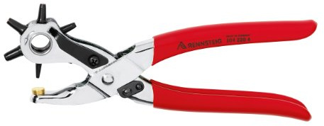 RENNSTEIG Lochzange vernickelt mit Griffhülle (mit 6 Lochpfeifen ø 2.0; 2.5; 3.0; 3.5; 4.0; 5.0, Zange für Papier, Leder, Textilien usw., Länge 240 mm) 104 220 4